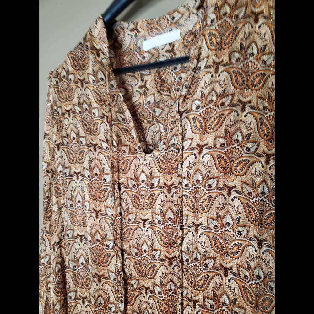Gorgeous boho mocha tan geometric print long sleeve dress - Picture 10 of 10